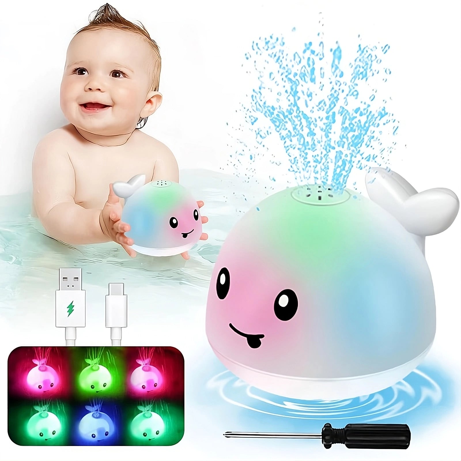 Juguete de baño recargable con luz de ballena