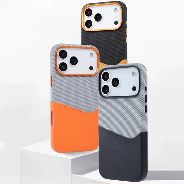 Funda de piel y tela para iPhone
