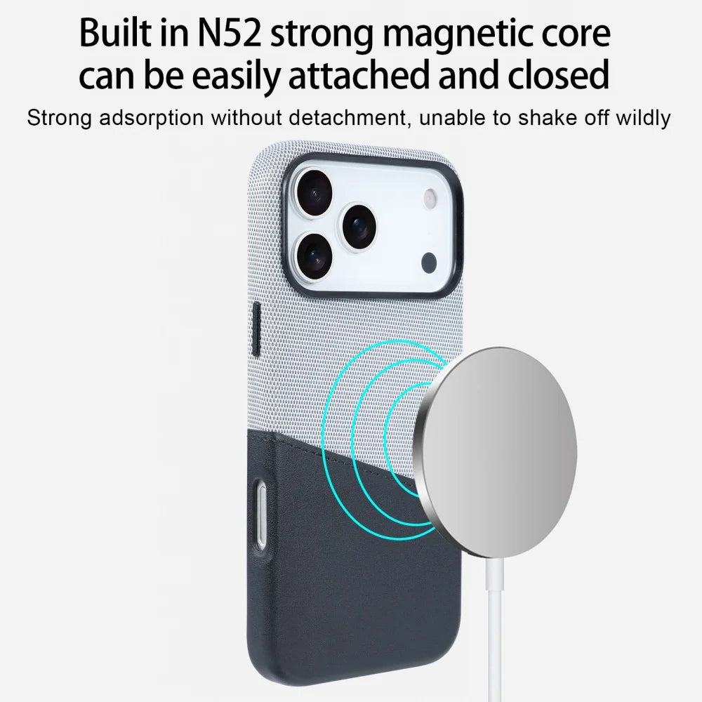 Funda de piel y tela para iPhone