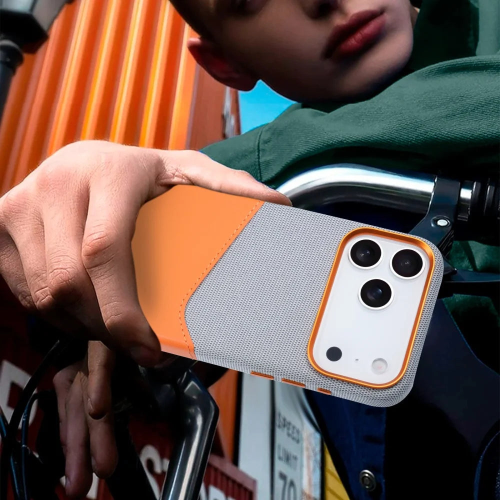 Funda de piel y tela para iPhone